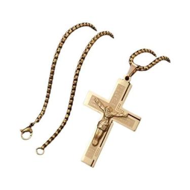 Imagem de Pingente De Crucifixo Dourado Para Homens, Colar Religioso Estilo Miam