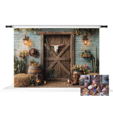 Imagem de Kate Pano de fundo para fotos ocidentais, caubói, porta de celeiro, vintage, tema caubói ocidental, adereços Stduio, 2,1 x 1,5 m