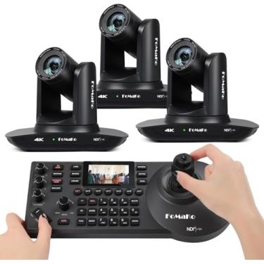 Imagem de FoMaKo Câmera PTZ 4K 20X HDMI com câmera PTZ de rastreamento automático NDI e AI, para eventos de conferência educacional de adoração da igreja, certificação NDI 6 e NDI HX3 (K20UHx3+KC608 Pro
