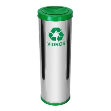 Imagem de Lixeira De Aço Inox 30l Com Tampa Plastica Meia Esfera Verde - jsn