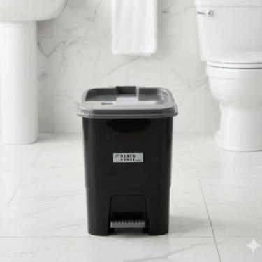 Imagem de Lixeira 15 Litros Modelo Black Steel Com Pedal Quadrada - Plasmont