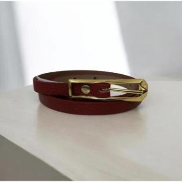 Imagem de Cinto Fino Feminino em Couro Fivela Comprida 017 Caramelo G-Unissex