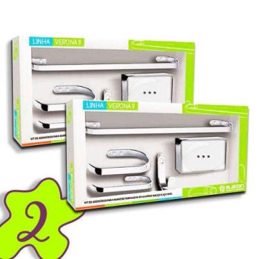 Imagem de Conjunto 2 Kits Acessorio Banheiro 5 Peças Metal Cromado - ALADDIN
