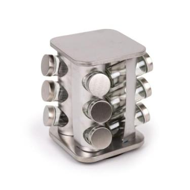 Imagem de Porta Condimentos Giratório 12 Potes – Aço Inox e Vidro, Organize Sua Cozinha com Estilo e Praticidade
