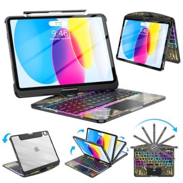 Imagem de SIBEITU Capa de teclado para iPad A16 11ª geração 11 polegadas 2025 e 10ª geração 11 polegadas 2022, capa protetora transparente para teclado sem fio com trackpad multitoque, retroiluminação de 7