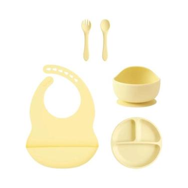Imagem de Conjunto De Alimentação Para Bebês Em Silicone Com 5 Peças, Prato Com 