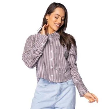 Imagem de Camisa Feminina The Style Box Social Cropped Branco-Feminino