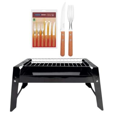 Imagem de COMP Kit Churrasqueira Portátil + Jogos de Talheres para Churrasco 12 