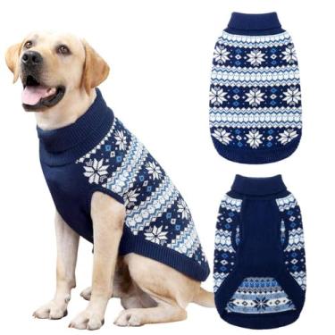 Imagem de Suéter de tricô para cães Kooltail, roupas quentes e confortáveis para clima frio para cães com estampa de flocos de neve, casaco de inverno clássico para cães pequenos, médios e grandes
