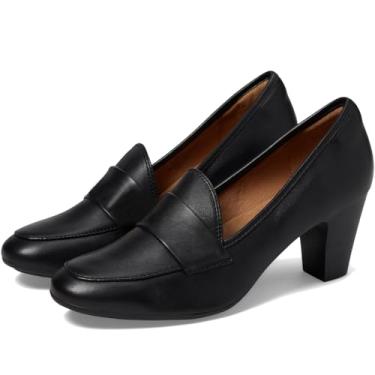 Imagem de SHODENSE Sapatos femininos com salto gatinho grosso, bico redondo, fechado, sem fecho, mocassim de camurça, fosco, salto médio, sapato loafer bico amêndoa, confortável, sapatos Oxford, escritório