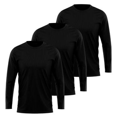 Imagem de Kit 3 Camisetas Manga Longa Segunda Pele Masculina Lisa Dry Academia Fit-Masculino