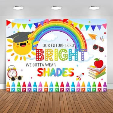 Imagem de Fitumiw Pano de fundo de pós-graduação pré-escolar, 3 x 2,1 m, Our Future is So Bright We Gotta Wear Shades Kindergarten Graduate Background Decorações de festa Class of 2026, faixa de formatura