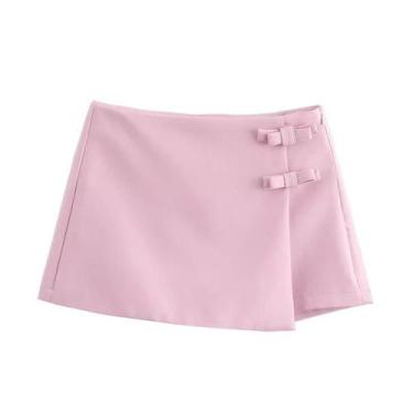 Imagem de Mini Saia Rosa e Branca Feminina - Curta, com Fenda, Cintura Alta - Mo