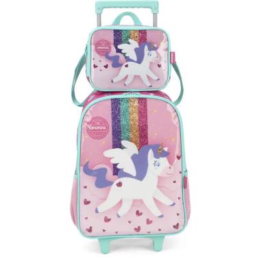 Imagem de Kit Mochila Escolar Com Lancheira Rosa Pink Unicornio Up4You