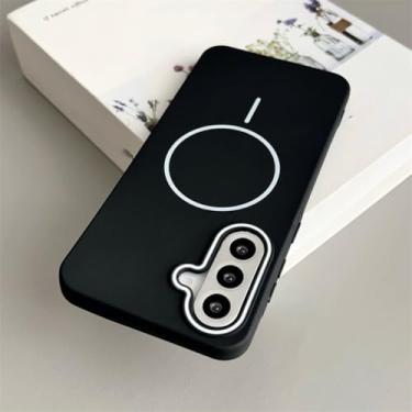 Imagem de Capa de silicone macio para Samsung S25 S24 S23fe S22 Ultra Plus A56 A36 A26 A16 A06 A55 A14 A13 A54 com capa magnética (para Galaxy A56/WH-Preto)