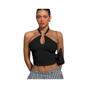 Imagem de Top Cropped Feminino Halter Sem Costas Com Bandagem, Moda Casual De Ve