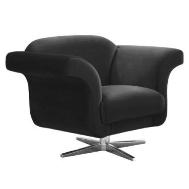 Imagem de Poltrona Decorativa Troia Suede Preto com Base Giratória em Aço Cromad