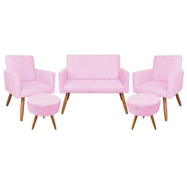 Imagem de Kit 01 Namoradeira com 02 Poltronas e 02 Puffs Larissa Suede Pés Palit