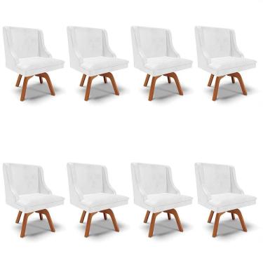Imagem de Kit 8 Cadeiras Estofadas Base Giratória De Madeira Lia Sintético Premium Branco - Ibiza
