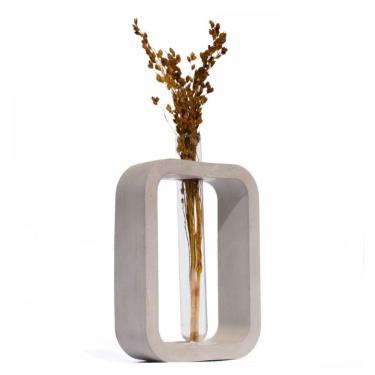 Imagem de Vaso Decorativo Solitário Retangular 16,5cm Artesanal Em Cimento Cinza