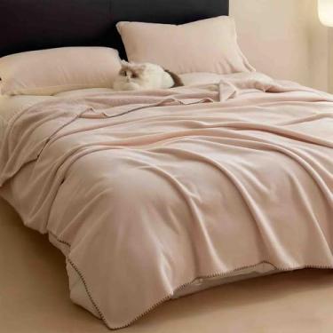 Imagem de JUSHZ Cobertor de lã cobertor e mantas fofas para cama cachecol adulto longo casal solteiro para sofá inverno lençóis de cama outono inverno grosso e quente (bege, 200 x 230 cm)