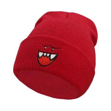 Imagem de Gorro De Lã Quente Com Rosto Feliz Bordado Para Casais, Ideal Para Esp