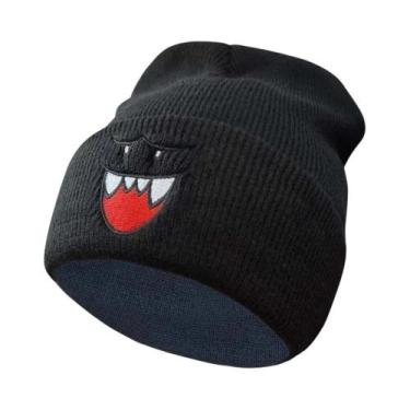 Imagem de Gorro De Lã Quente Com Rosto Feliz Bordado Para Casais, Ideal Para Esp
