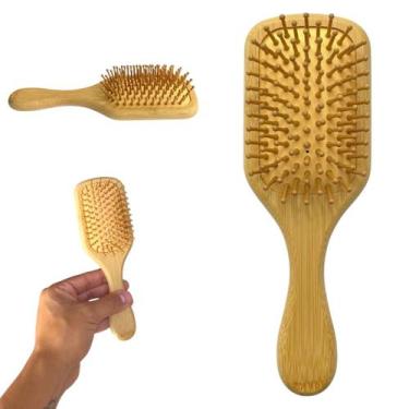 Imagem de Escova De Cabelo Raquete Madeira Almofadada Desembaraçar - Mofashi