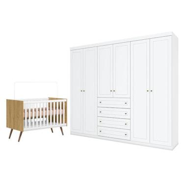 Imagem de Berço Americano Q Encanto 3820 Retrô Freijó TOQ Branco Acetinado - Qmovi e Guarda Roupa...