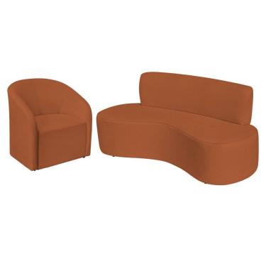Imagem de Kit Sofá Curvo Amsterdã 140cm E Poltrona Luiza Max Suede Terracota