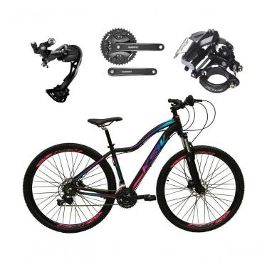 Imagem de Bicicleta Aro 29 Ksw Mwza Feminina Câmbio Shimano Alívio E Altus 27v F/hidráulico Garfo Trava - Preto/pink/azul Tam.15