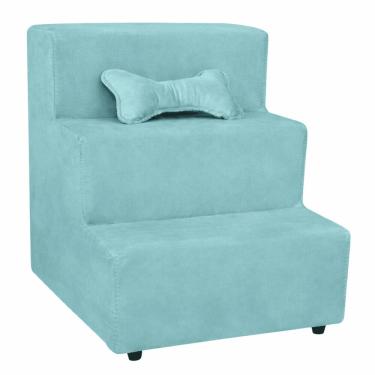 Imagem de Escada Escadinha Para Pet 3 Degraus Com Osso Cor Turquesa Veludo Liberty Móveis
