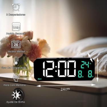 Imagem de Relógio Despertador Digital LED Grande 3 Alarmes Temperatura - Tudo em Caixa