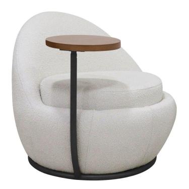 Imagem de Poltrona Kaira Mesa Lateral Direita Base Fixa Preto Bouclé Creep Off White - Nexta Casa