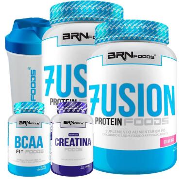 Imagem de Kit 2x Fusion Protein 900g  + BCAA 100g + Creatina 100g + Coqueteleira - BRNFOODS-Unissex