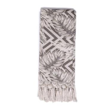 Imagem de Manta Rústica para Sofá Folhagem Geométrico Cinza