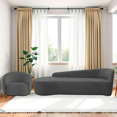 Imagem de Kit Divã Recamier Orgânico França 220cm Lado Esquerdo E Poltrona Amore Linho Cinza Escuro