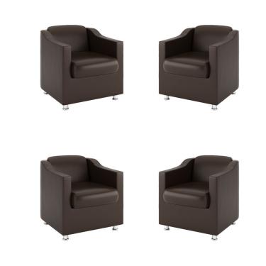 Imagem de Kit 4 Poltronas Tilla Para Recepção Clínica Médica Corino Marrom Balaqui Decor