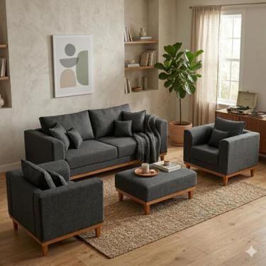 Imagem de Kit Sofá 3 Lugares e 2 Poltronas Beny Recepção Sala Estar com Puff Isa