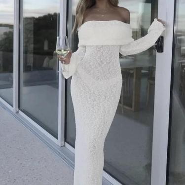 Imagem de Vestido De Praia Elegante Feminino Longo De Tricô Com Um Ombro Só E Tr