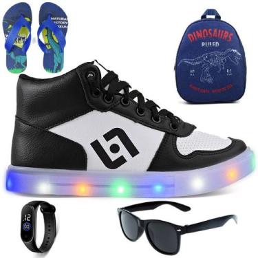 Imagem de Tenis Infantil De Led Meninos Botinha Cano Alto Escolar Casual Basico 