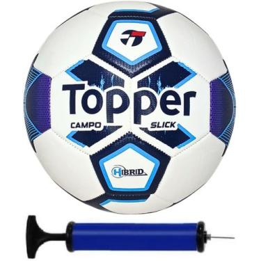 Imagem de Bola Futebol Campo Topper Slick Hybrid Oficial + Bomba de Ar, Azul