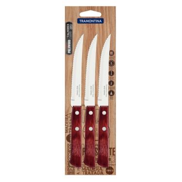 Imagem de Conjunto de Facas para Churrasco Polywood 3 Peças para Cortar Carnes em Aço Inox com Cabos Resistentes Vermelho