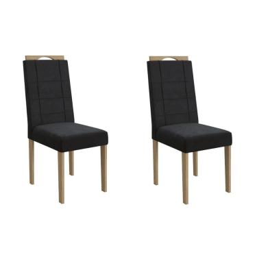 Imagem de Kit 2 Cadeiras Sala Jantar Flora 2CAD150 Estrutura em Madeira Estofado em Tecido Bombazina Amadeirado Preto