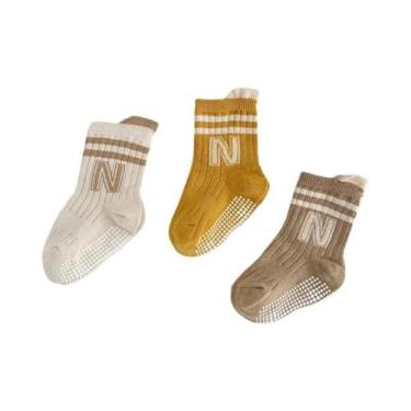 Imagem de Meias De Algodão Antiderrapantes Para Bebês, 3 Pares, Listras Fofas, M