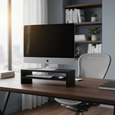 Imagem de Suporte para Monitor MDF 33cm Preto Duplo Notebook PC Gamer Tv Home Of