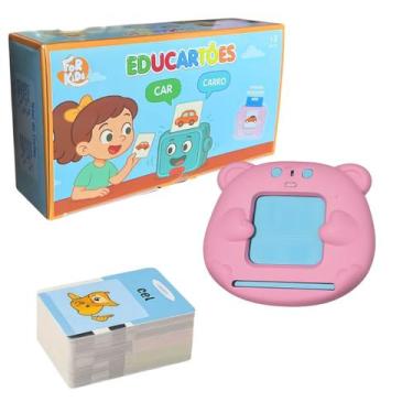 Imagem de Leitor De Cartões Bilíngue Infantil Educativo Com 112 Cartas E 224 Pal