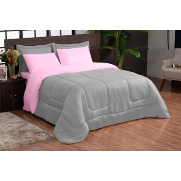 Imagem de Kit Edredom Ternura Casal Queen Dupla Face 05 Peças - Rosa e Cinza - J