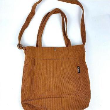 Imagem de Bolsa Sacola Feminina Veludo Cotelê Casual Escolar Faculdade Bolsa Tot