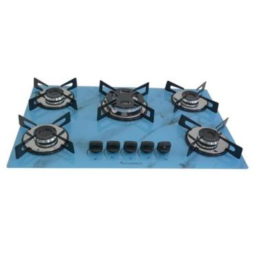 Imagem de   Fogão Cooktop Premium 5 Bocas Tripla Chama Marmorizado Azul - Chama 
